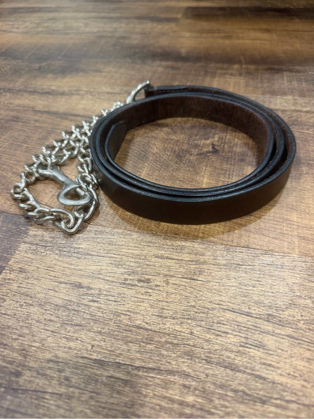Brow leather horse lead with Silver Chain Accent